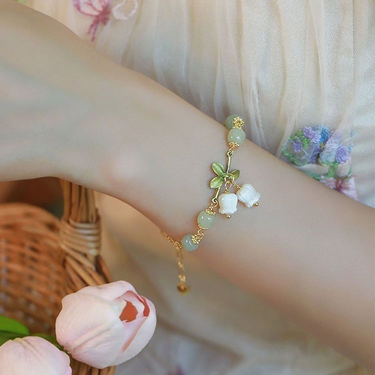 Little Red Book Explosive Style National Style Lucid Cat Beaded Bracelet Charcoal Burned Cat Claw Imitation White Jade Bodhi Light Luxury for Niche Students