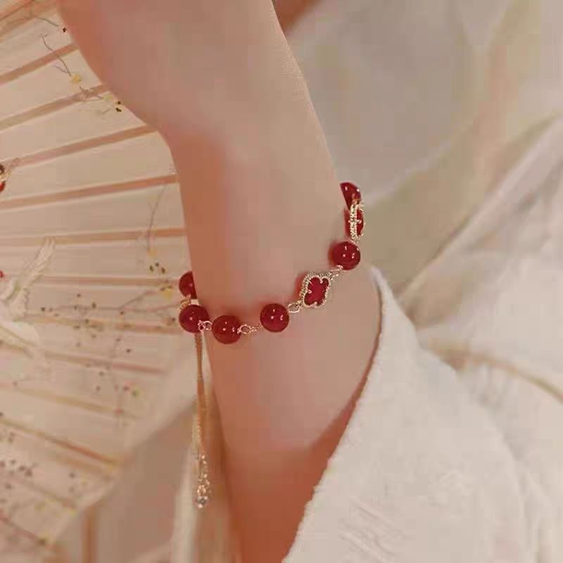 Little Red Book Explosive Style National Style Lucid Cat Beaded Bracelet Charcoal Burned Cat Claw Imitation White Jade Bodhi Light Luxury for Niche Students