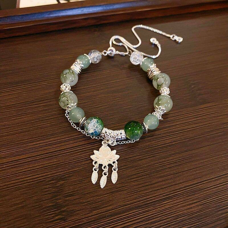 Little Red Book Explosive Style National Style Lucid Cat Beaded Bracelet Charcoal Burned Cat Claw Imitation White Jade Bodhi Light Luxury for Niche Students