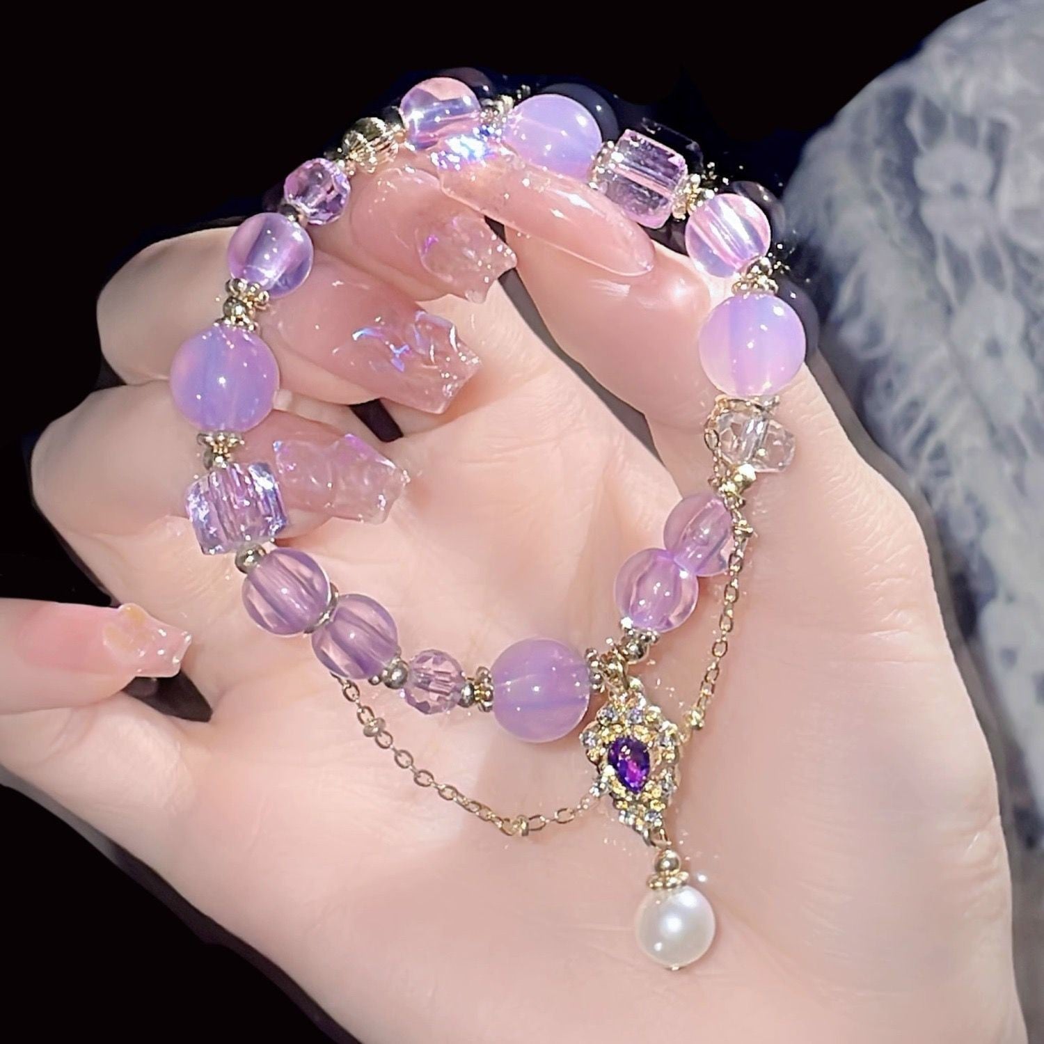 Little Red Book Explosive Style National Style Lucid Cat Beaded Bracelet Charcoal Burned Cat Claw Imitation White Jade Bodhi Light Luxury for Niche Students