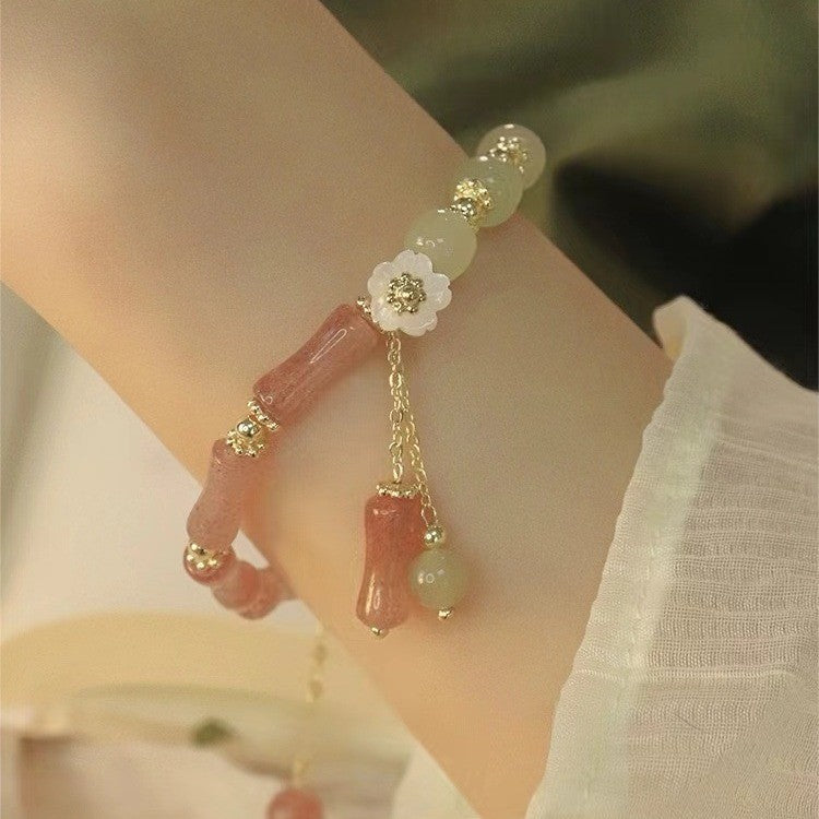 Little Red Book Explosive Style National Style Lucid Cat Beaded Bracelet Charcoal Burned Cat Claw Imitation White Jade Bodhi Light Luxury for Niche Students