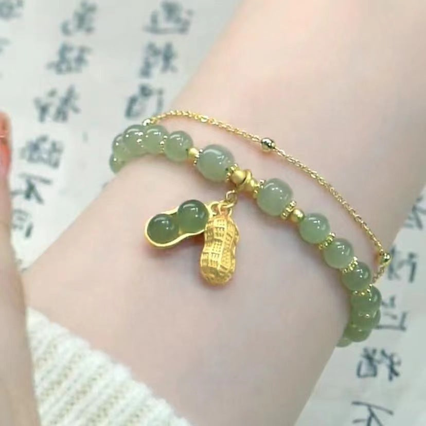 Little Red Book Explosive Style National Style Lucid Cat Beaded Bracelet Charcoal Burned Cat Claw Imitation White Jade Bodhi Light Luxury for Niche Students