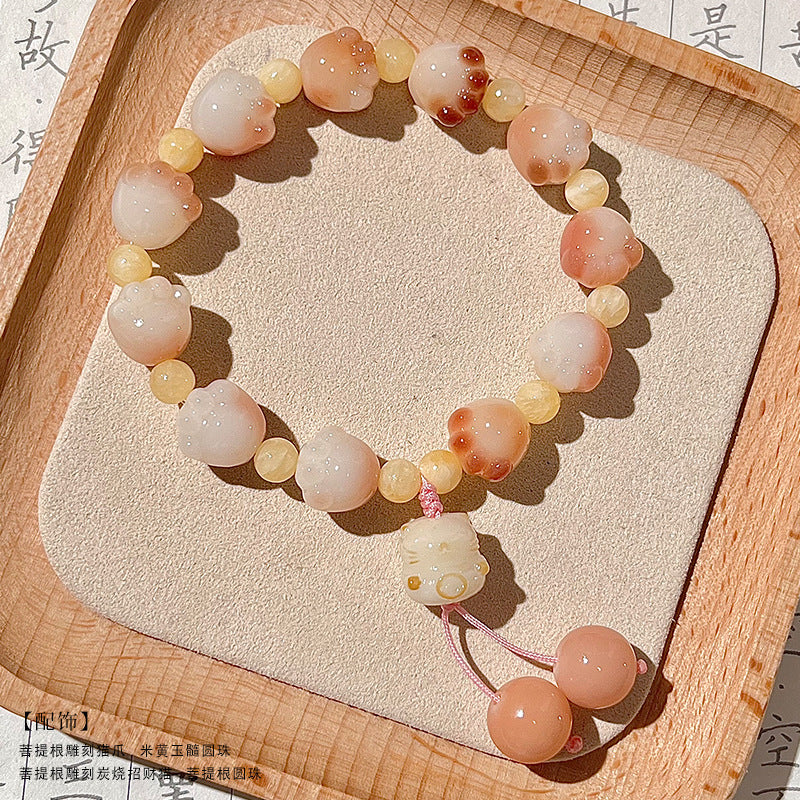 Natural Bodhi root bracelet cute cat claw design bracelet sweet beauty Little Red Book Live supply Wenwan bracelet