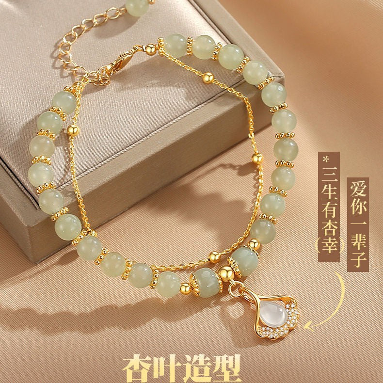 Little Red Book Explosive Style National Style Lucid Cat Beaded Bracelet Charcoal Burned Cat Claw Imitation White Jade Bodhi Light Luxury for Niche Students