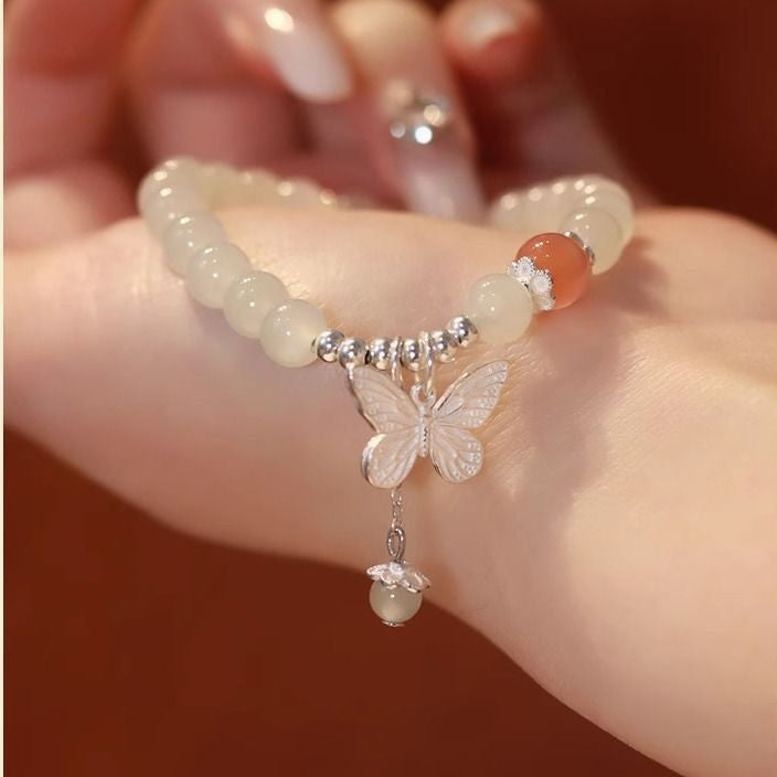 Little Red Book Explosive Style National Style Lucid Cat Beaded Bracelet Charcoal Burned Cat Claw Imitation White Jade Bodhi Light Luxury for Niche Students