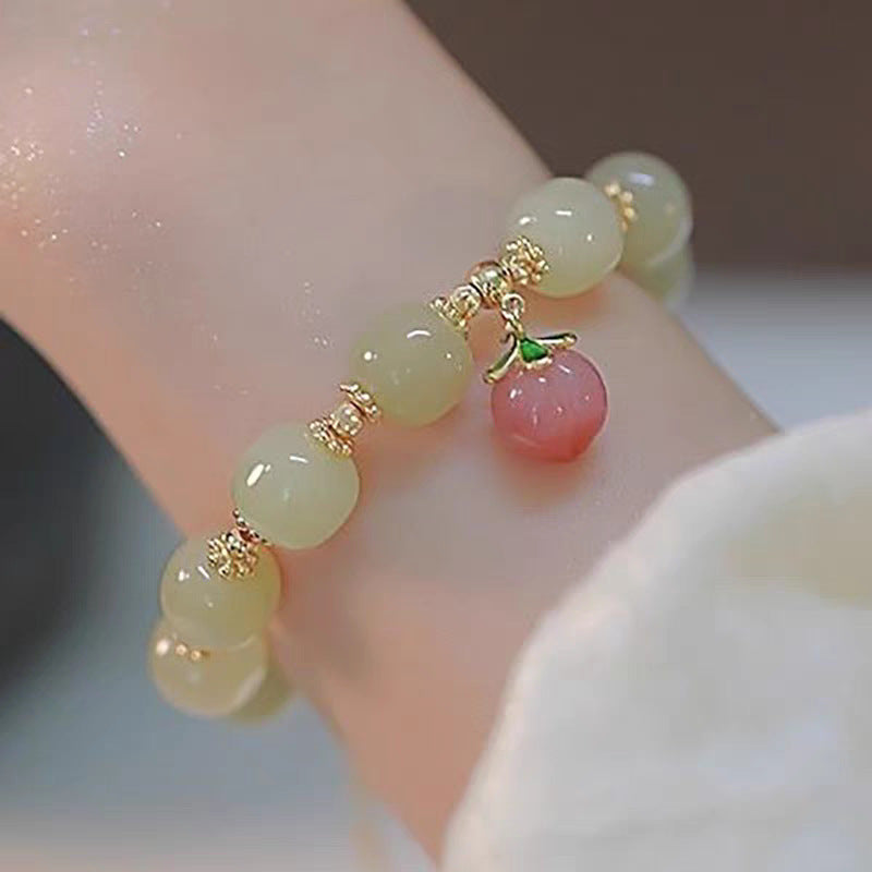 Little Red Book Explosive Style National Style Lucid Cat Beaded Bracelet Charcoal Burned Cat Claw Imitation White Jade Bodhi Light Luxury for Niche Students