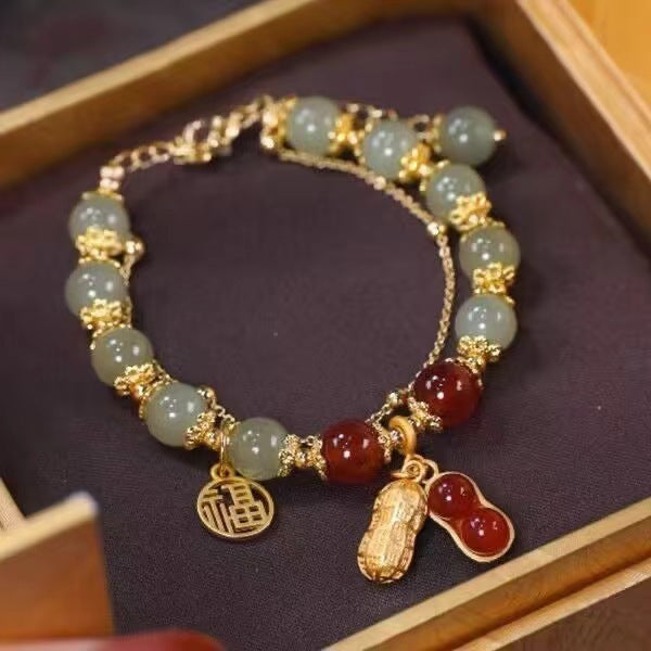 Little Red Book Explosive Style National Style Lucid Cat Beaded Bracelet Charcoal Burned Cat Claw Imitation White Jade Bodhi Light Luxury for Niche Students