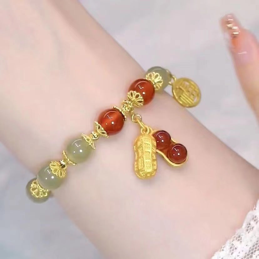 Little Red Book Explosive Style National Style Lucid Cat Beaded Bracelet Charcoal Burned Cat Claw Imitation White Jade Bodhi Light Luxury for Niche Students
