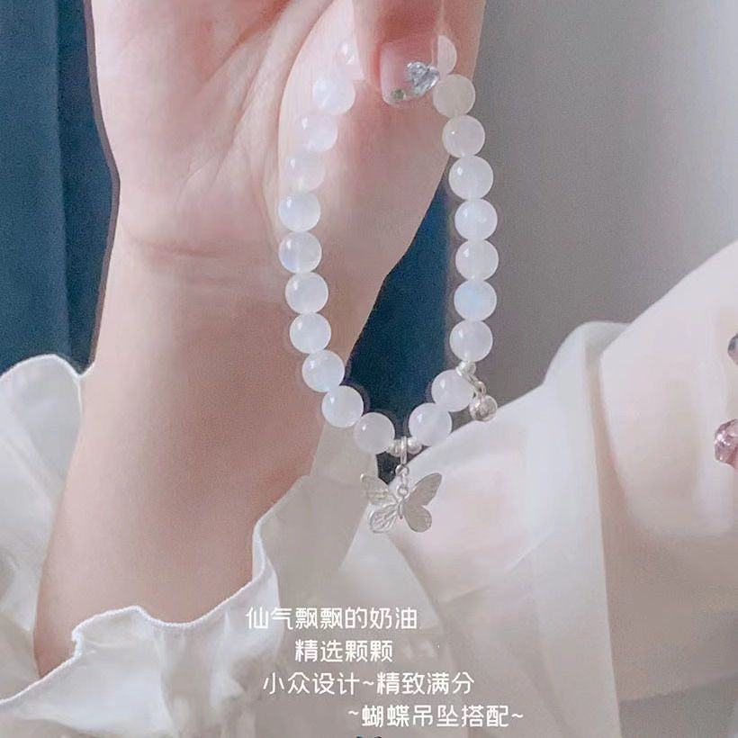 Little Red Book Explosive Style National Style Lucid Cat Beaded Bracelet Charcoal Burned Cat Claw Imitation White Jade Bodhi Light Luxury for Niche Students