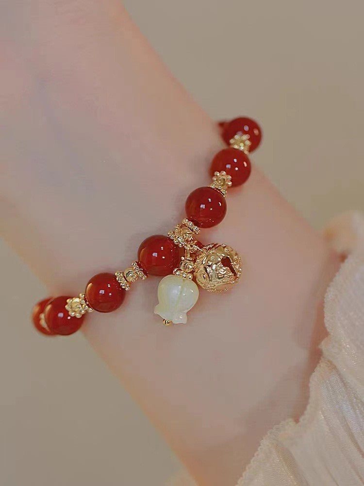Little Red Book Explosive Style National Style Lucid Cat Beaded Bracelet Charcoal Burned Cat Claw Imitation White Jade Bodhi Light Luxury for Niche Students